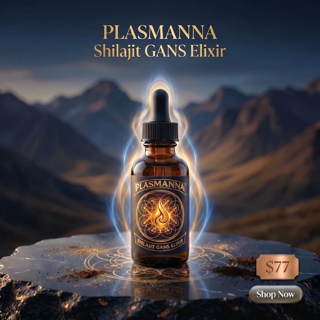Plasmanna Shilajit GANS Elixir — bottle on mountain